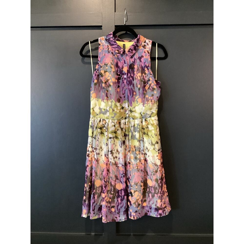 Walter Baker Sleeveless Abstract Floral Button Down collar A Line Mini Dress M